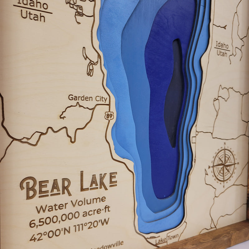 Bear Lake Idaho Utah Laser Engraved Topographic Map Sign