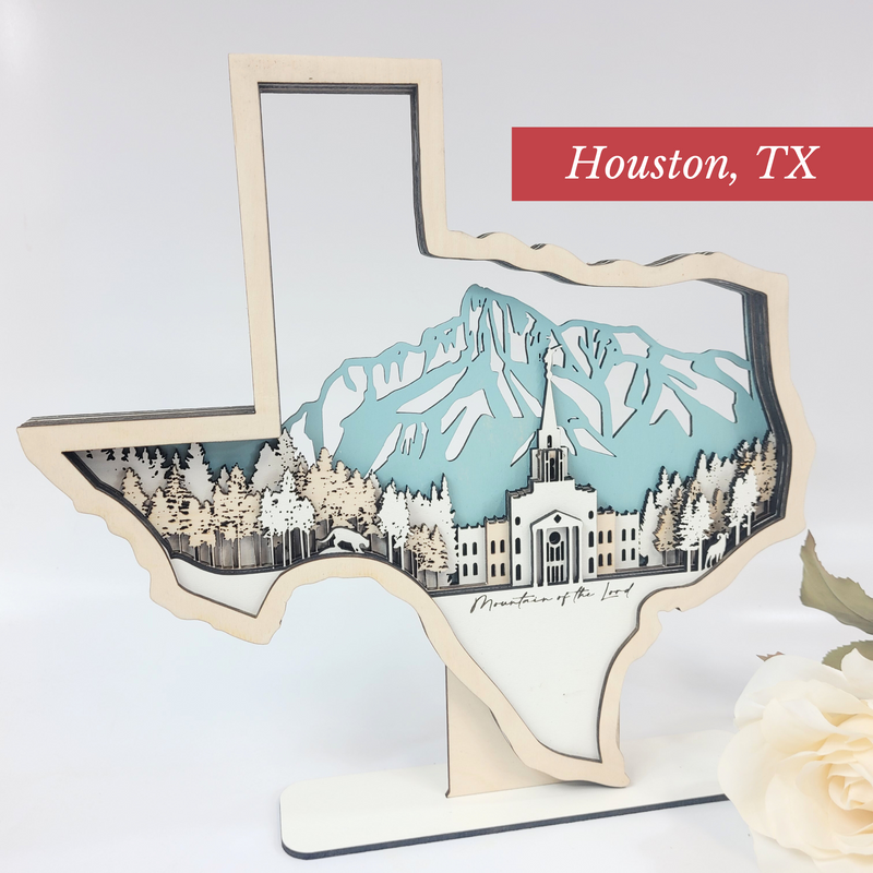 Houston Texas Temple LDS Customized Temple State Sign, Laser cut and fully assembled