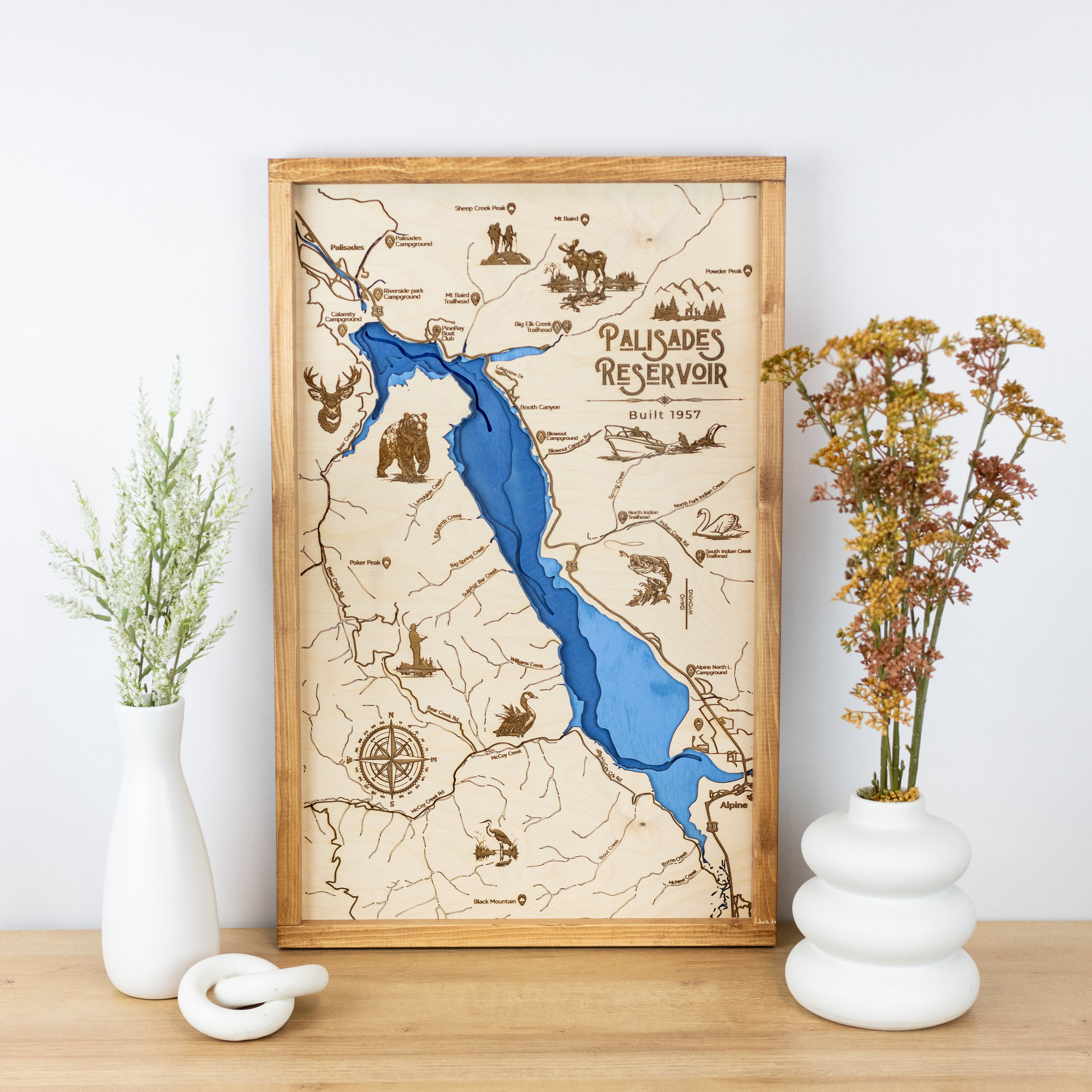 KERA・MAP #010 しびれ雲 DVD Palisades Reservoir Idaho Topo Map Sign | Laser Engraved & Framed