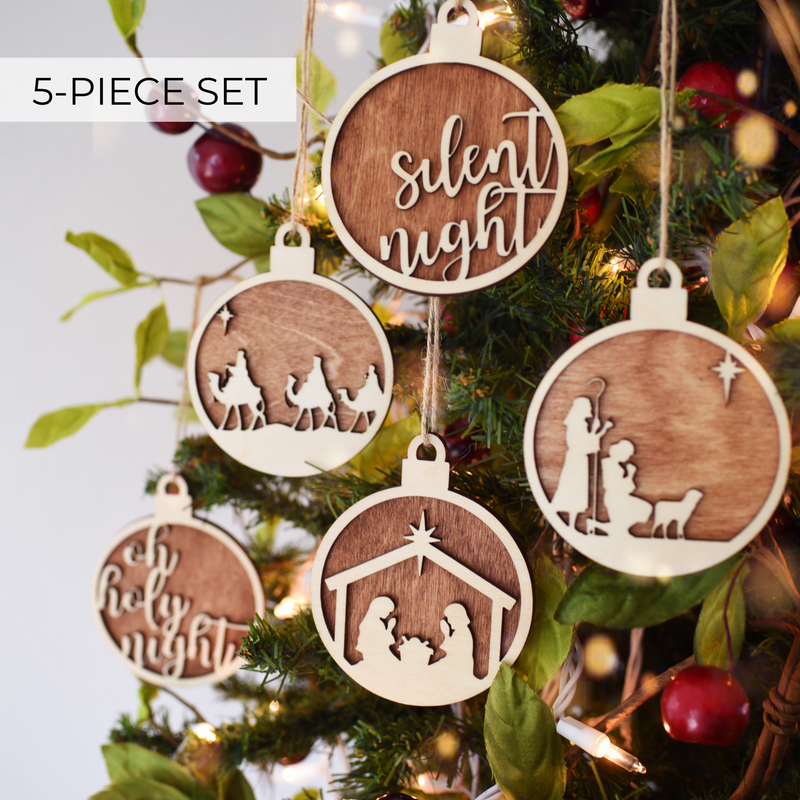 Wooden Nativity Christmas Ornament Set