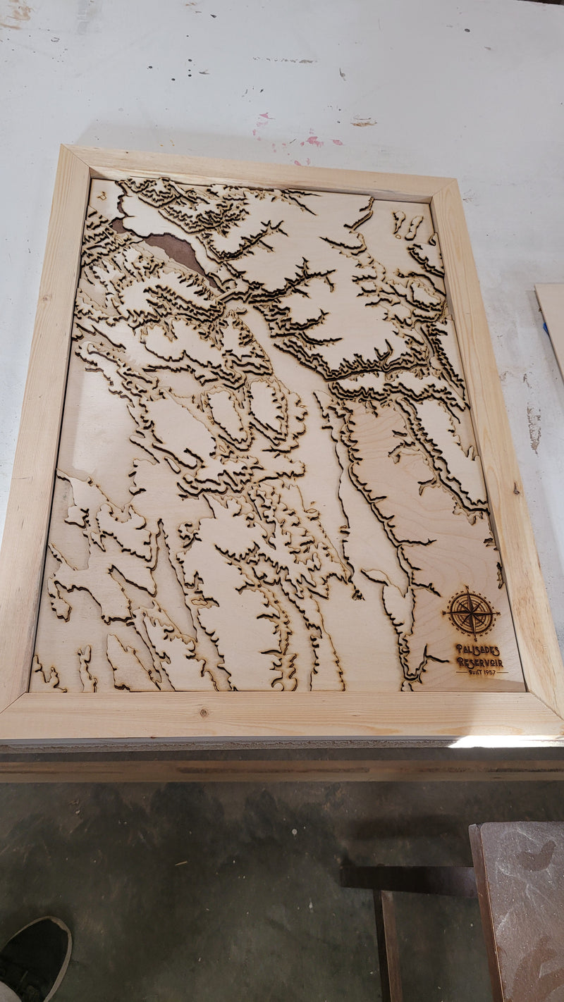 Palisades Reservoir Idaho Laser Engraved Topo Map