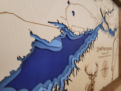 Island Park Reservoir Laser Engraved Topo Map
