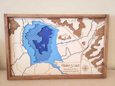 Henry's Lake Idaho Laser Engraved Topo Map