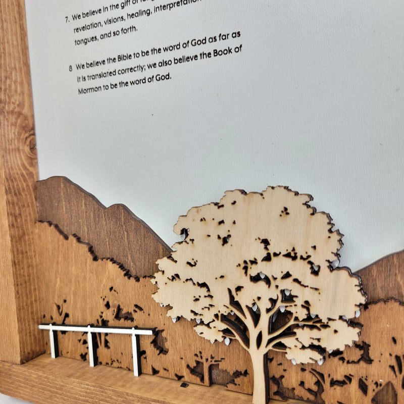 Proclamation Themes- The Family, Mountain Proclamation The Living Christ, Empty Tomb Proclamation The Articles of Faith, Tree of Life Proclamation The Restoration, Sacred Grove Proclamation