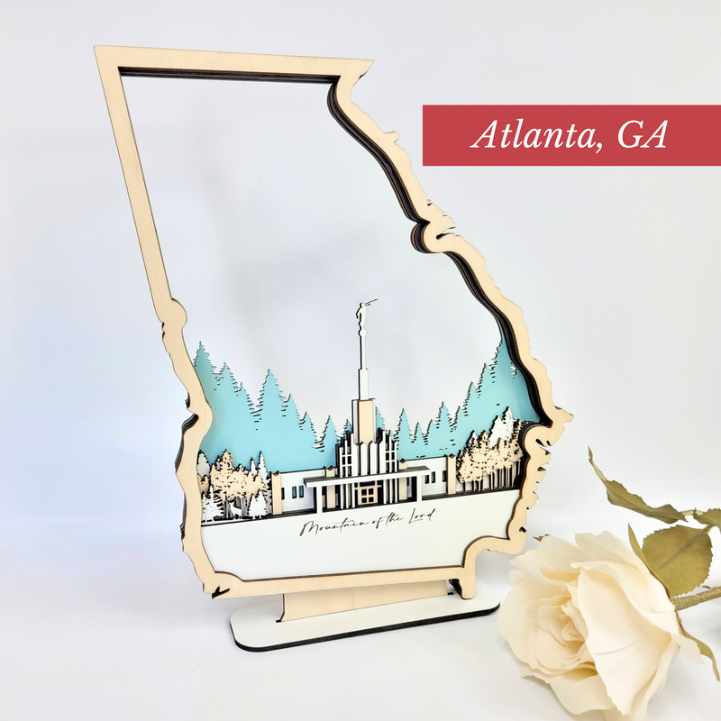 Atlanta Georgia Temple LDS Customized Temple State Sign, Laser cut and fully assembled
