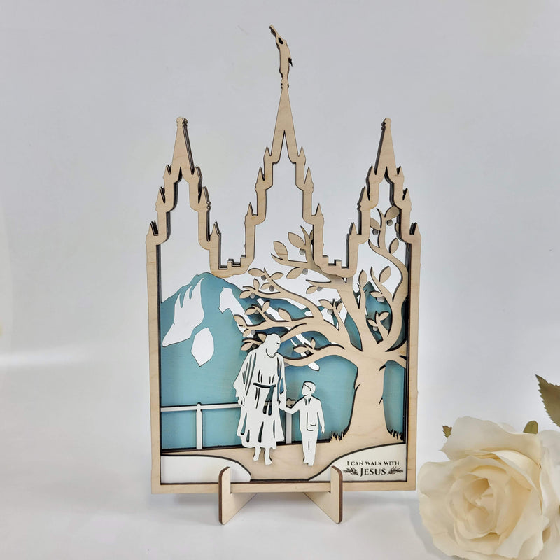 I Can Walk with Jesus Baptism Gift Sign with Stand, Laser cut and fully assembled