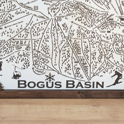 Bogus Basin Ski Resort Map Sign | Laser Engraved & Framed Wall Art