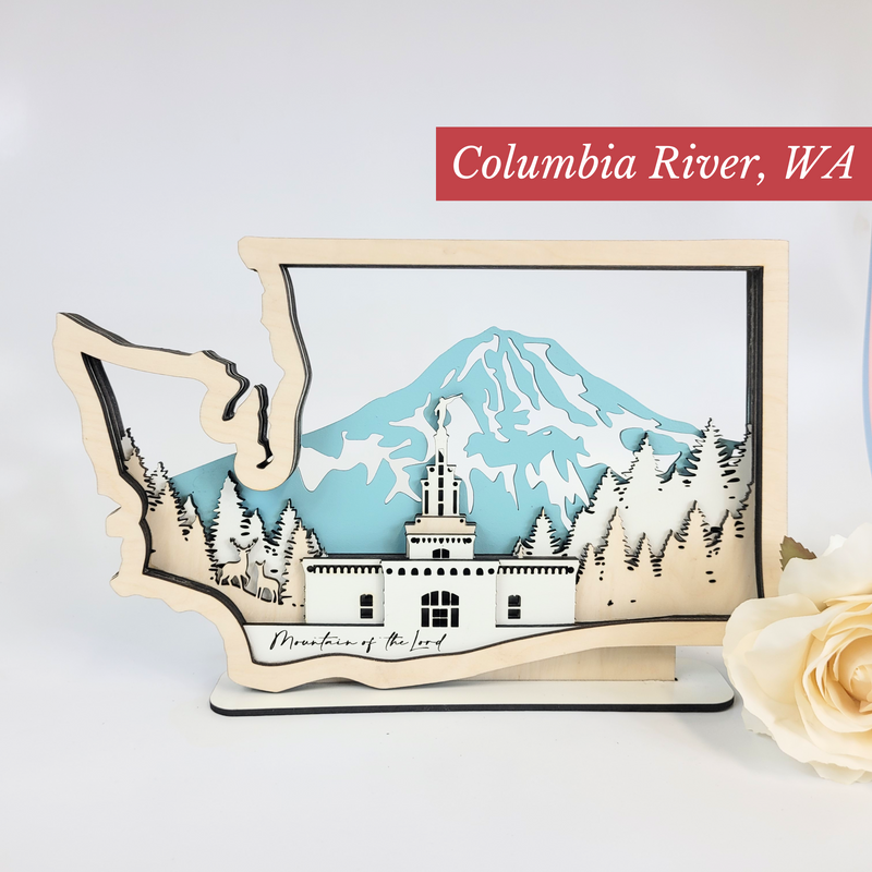 Columbia River Washington Temple LDS Customized Temple State Sign, Laser cut and fully assembled