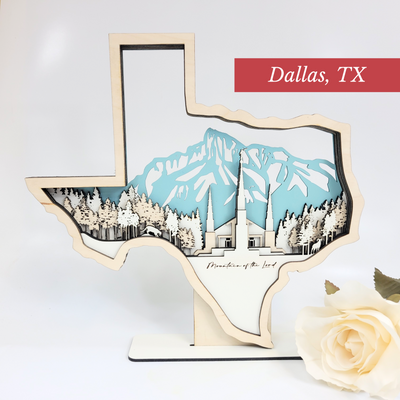 Dallas, Texas Temple LDS Customized Temple State Sign, Laser cut and fully assembled
