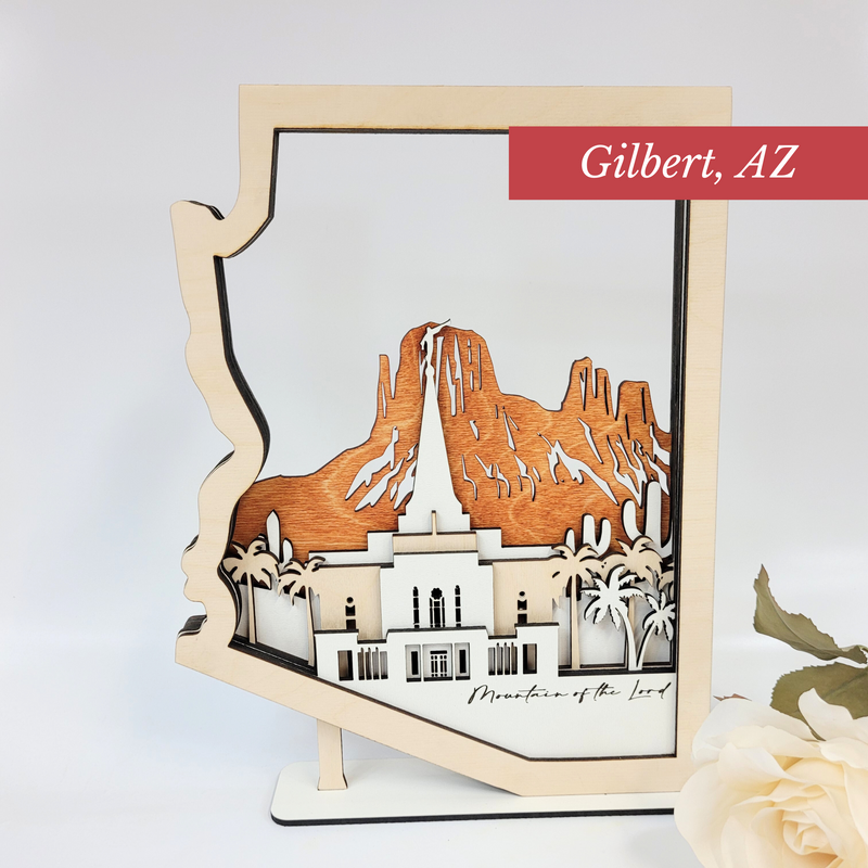 Gilbert Arizona Temple LDS Customized Temple State Sign, Laser cut and fully assembled