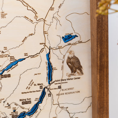 Glacier National Park Topo Map Sign | Laser Engraved & Framed Wall Art