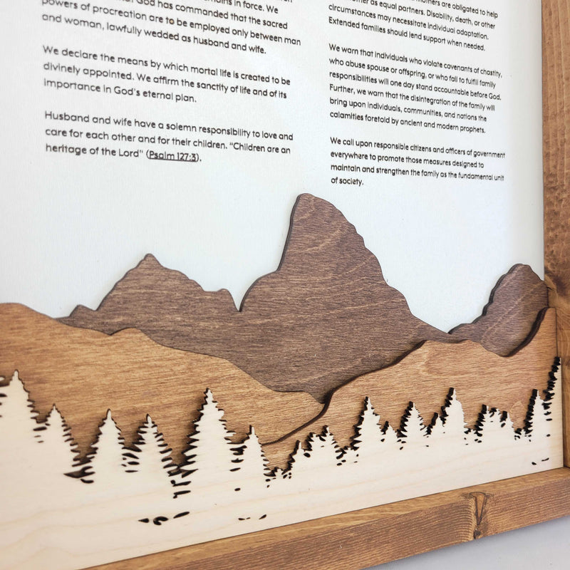 The Family Proclamation Sign with Grand Teton Mountain | Faith-Inspired Home Decor Proclamation Signs | Intricate Laser-Cut Proclamation Wall Art