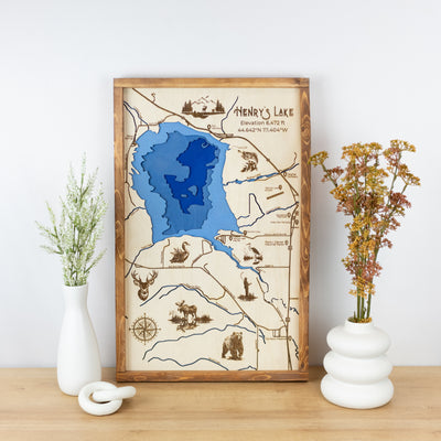 Henry's Lake Idaho Topo Map Sign | Laser Engraved & Framed Wall Art