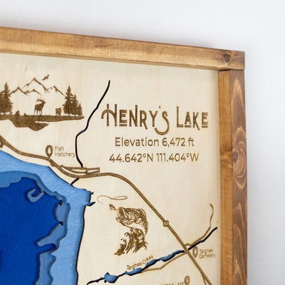 Henry's Lake Idaho Topo Map Sign | Laser Engraved & Framed Wall Art