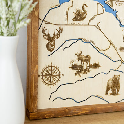 Henry's Lake Idaho Topo Map Sign | Laser Engraved & Framed Wall Art