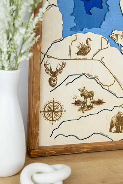 Henry's Lake Idaho Topo Map Sign | Laser Engraved & Framed Wall Art