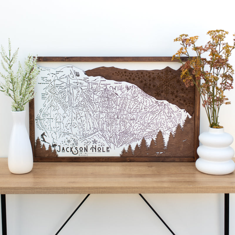 Jackson Hole Ski Resort Map Sign | Laser Engraved & Framed Wall Art