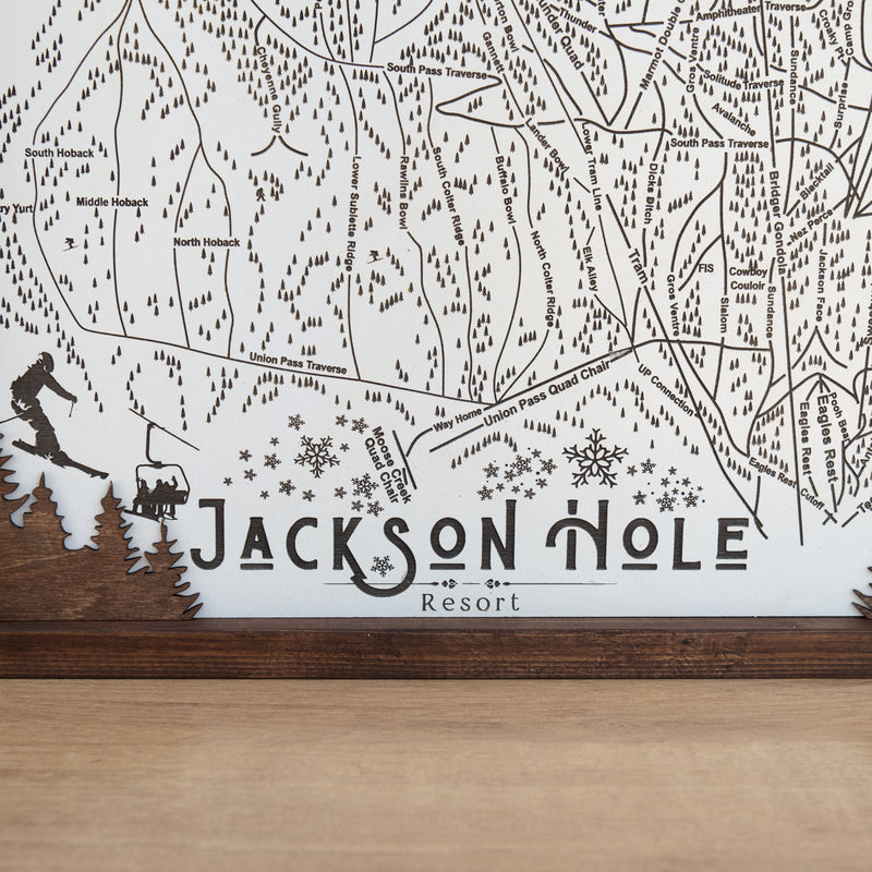 Jackson Hole Ski Resort Map Sign | Laser Engraved & Framed Wall Art