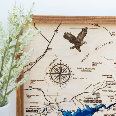 Lake Mead Topo Map Sign | Laser Engraved & Framed Wall Art
