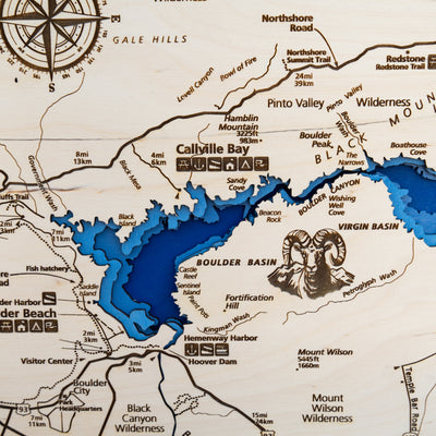 Lake Mead Topo Map Sign | Laser Engraved & Framed Wall Art