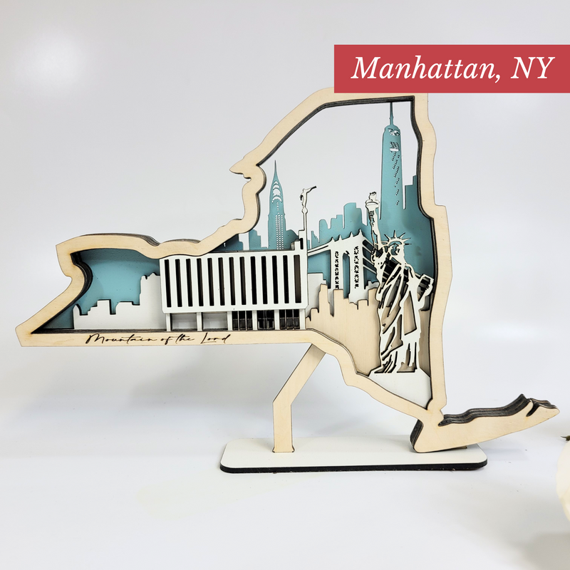 Manhattan New York Temple LDS Customized Temple State Sign, Laser cut and fully assembled