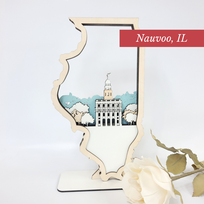 Nauvoo Illinois Temple LDS Customized Temple State Sign, Laser cut and fully assembled