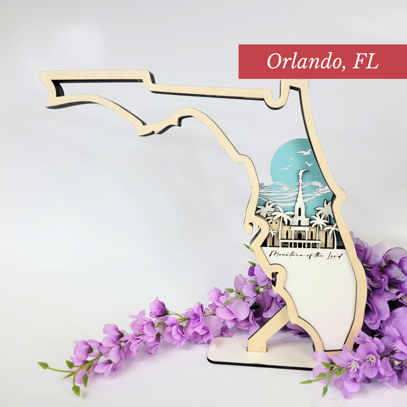 Orlando, Florida Temple LDS Customized Temple State Sign, Laser cut and fully assembled