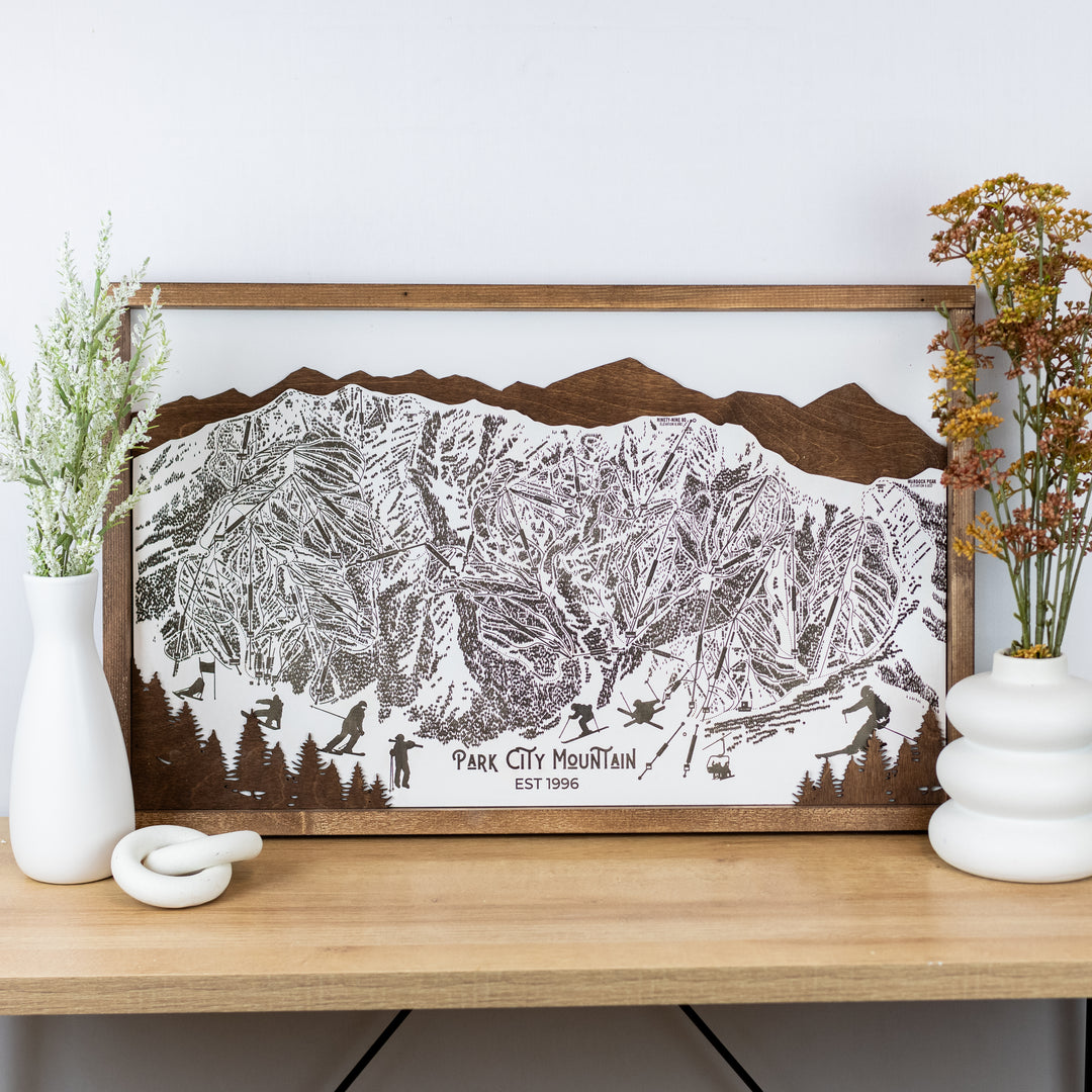 Park City Mountain Wooden Ski Map | Engraved Trail Art – Tiny 3D