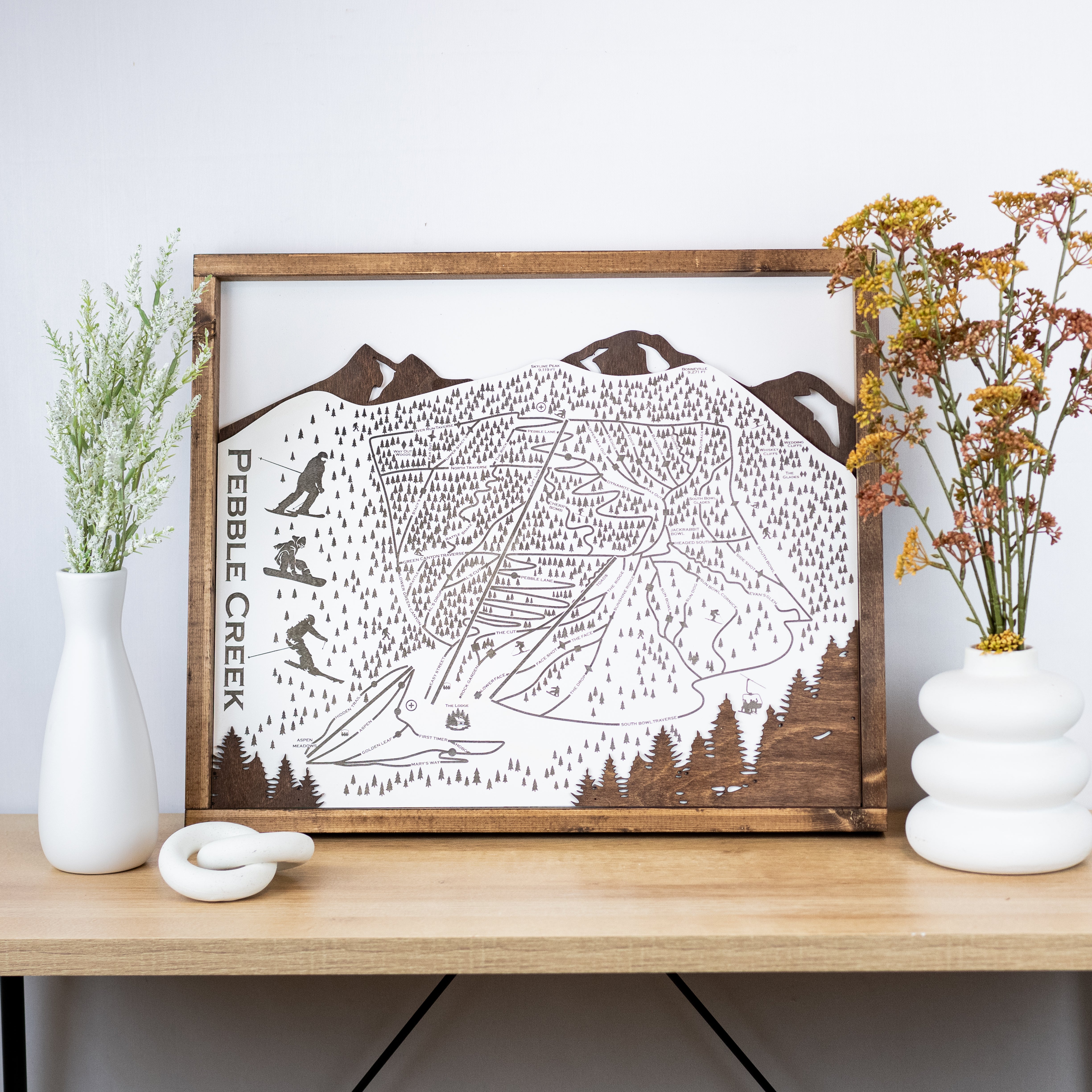Pebble Creek Ski Resort Map Sign | Laser Engraved & Framed Wall Art ...