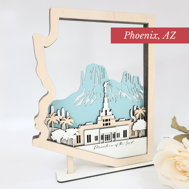 Phoenix, Arizona Temple LDS Customized Temple State Sign, Laser cut and fully assembled