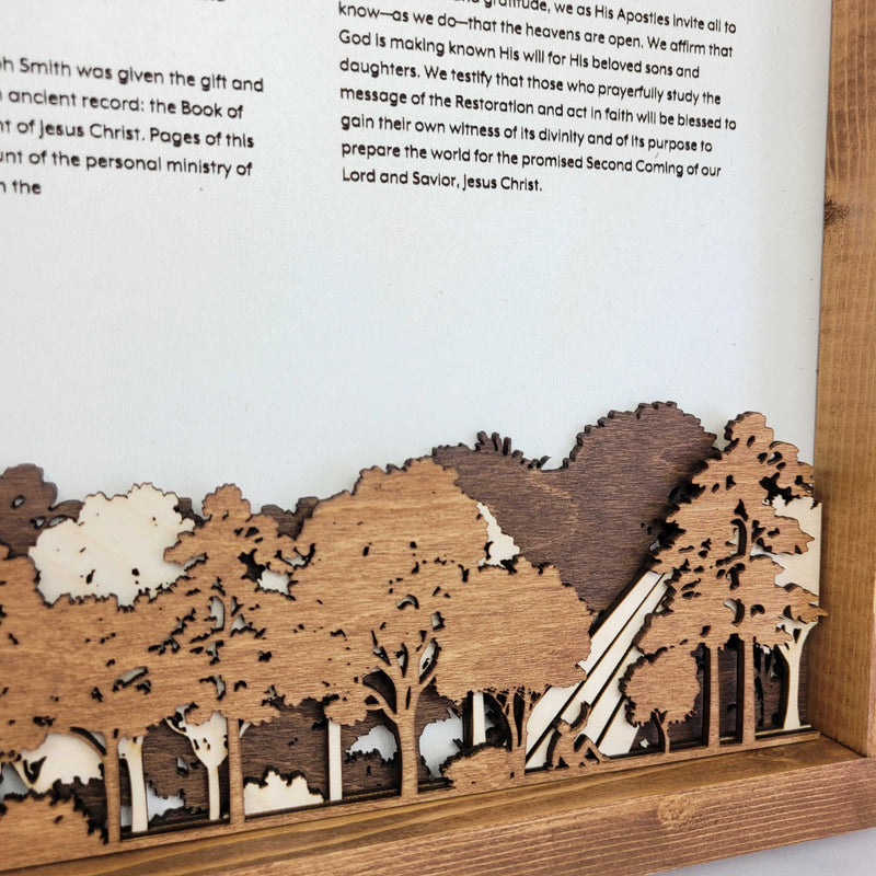 The Restoration Proclamation Sign Featuring the Sacred Grove | Faith-Inspired Home Decor Proclamation Signs | Intricate Laser-Cut Proclamation Wall Art