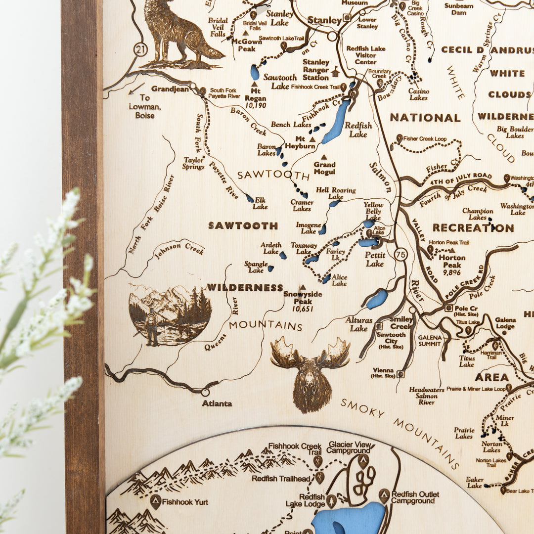 Sawtooth National Recreation Topo Map Sign | Laser Engraved & Framed W