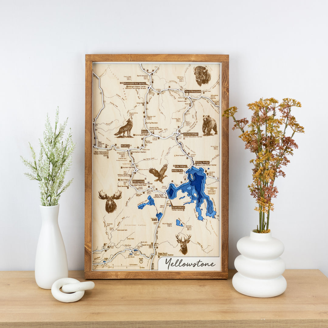 Yellowstone National Park Laser-Engraved Wood Sign | Rustic Wall