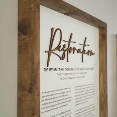 The Restoration Proclamation wooden sign