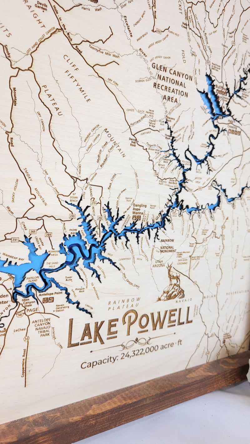 Lake Powell Laser Engraved Topo Map