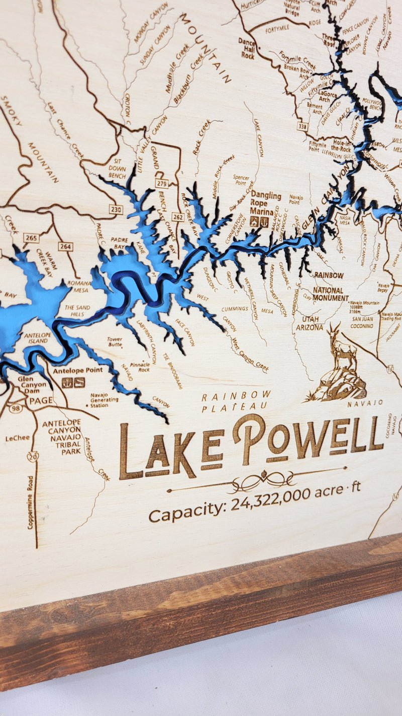 Lake Powell Laser Engraved Topo Map