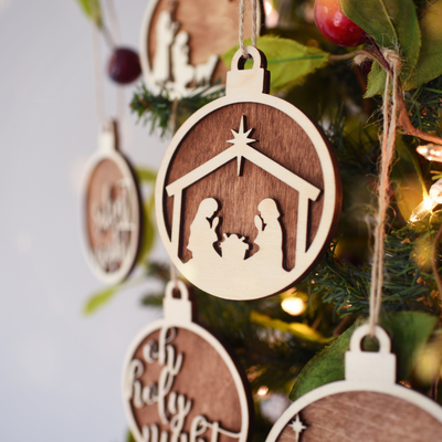Wooden Nativity Christmas Ornament Set