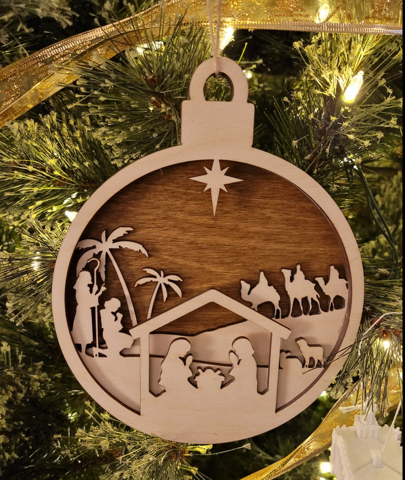 Wooden Nativity Christmas 4-Layer Ornament
