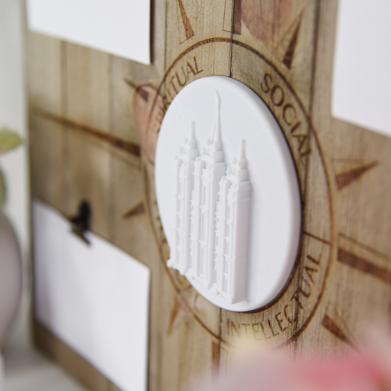 12"x16" Children & Youth Strive to Be Vision Board with Any Temple Medallion | Zoomed in on the Medallion - Tiny 3D Temples