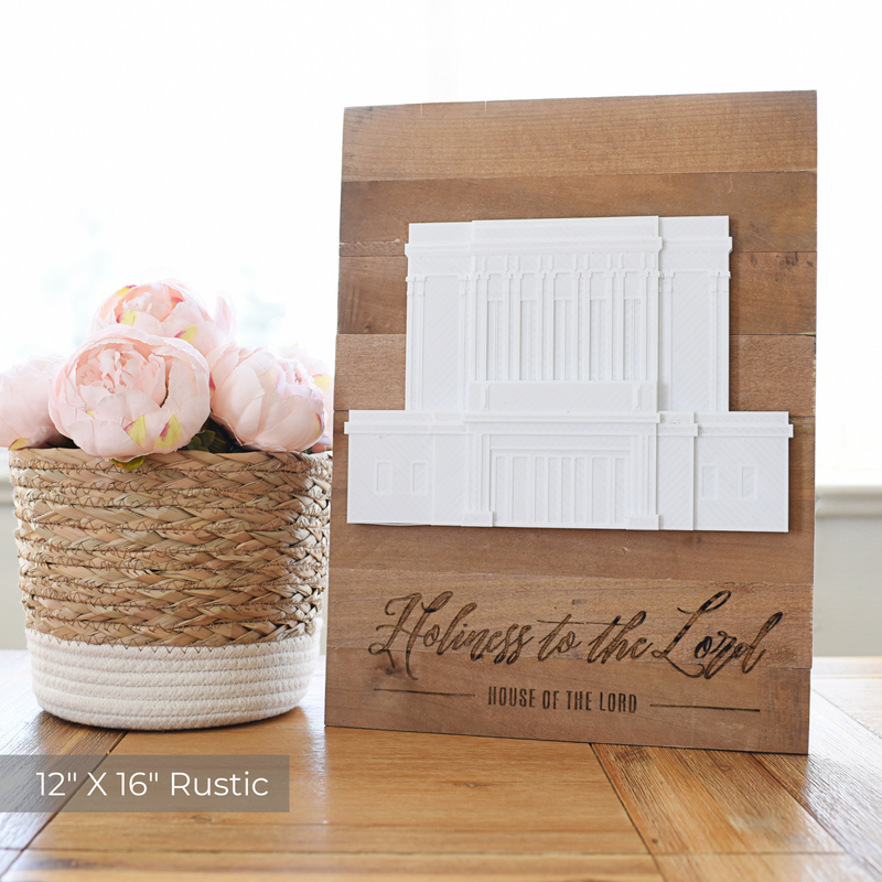 Latter-Day Temple Wall Décor | 12"x16" Rustic Pallet Surface Frame | Free Custom Inscription - Tiny 3D Temples