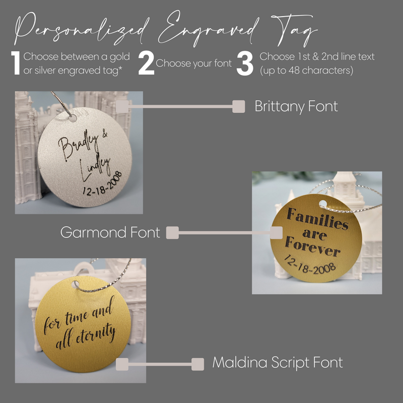 Temple Christmas Ornament Personal Engraved Tag - Tiny 3D Temples